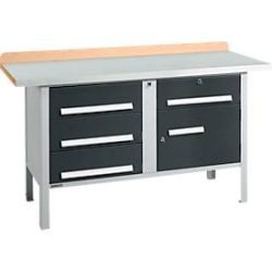Kastenwerkbank Schäfer Shop Select PWi 150-5, Buche Multiplexplatte, mit Stahlabdeckung, bis 750 kg, B 1500 x T 700 x H 840 mm, Anthrazit