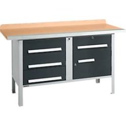Kastenwerkbank Schäfer Shop Select PWi 150-5, Buche Multiplexplatte, mit Stahlkante, bis 750 kg, B 1500 x T 700 x H 840 mm, Anthrazit