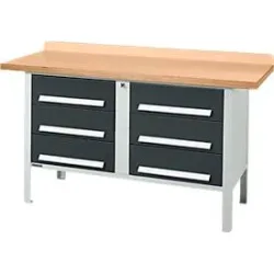 Kastenwerkbank Schäfer Shop Select PWi 150-6, Buche Multiplexplatte, bis 750 kg, B 1500 x T 700 x H 840 mm, Anthrazit
