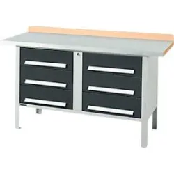 Kastenwerkbank Schäfer Shop Select PWi 150-6, Buche Multiplexplatte, mit Stahlabdeckung, bis 750 kg, B 1500 x T 700 x H 840 mm, Anthrazit