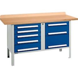 Kastenwerkbank Schäfer Shop Select PWi 150-8, Buche Multiplexplatte, bis 750 kg, B 1500 x T 700 x H 840 mm, Enzianblau