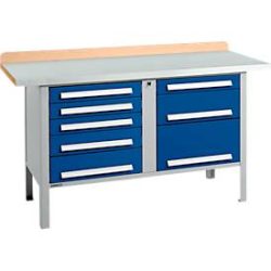 Kastenwerkbank Schäfer Shop Select PWi 150-8, Buche Multiplexplatte, mit Stahlabdeckung, bis 750 kg, B 1500 x T 700 x H 840 mm, Enzianblau