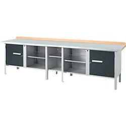 Kastenwerkbank Schäfer Shop Select PWi 300-1, Buche Multiplexplatte, mit Stahlabdeckung, bis 750 kg, B 3000 x T 700 x H 840 mm, Anthrazit