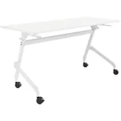 Klapptisch, mit 4 feststellbaren Rollen, Rechteck, Rundrohr, B 1400 x T 600 x H 720 mm, weiss/weiss
