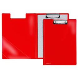 Klemmbrett-Mappe A4, Klemme mit Kunststoffecken, Dreiecks-Klarsichttasche innen, PP, rot