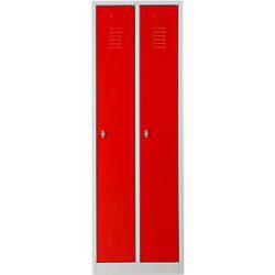 Kleiderspind, 2 Türen, B 600 x H 1800 mm, Drehriegelverschluss, lichtgrau/feuerrot