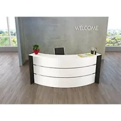Kleine Bogen-Empfangstheke Faro, mit Ablage und Seitenplatten, B 2550 x T 1200 x H 1120 mm, weiss/anthrazit