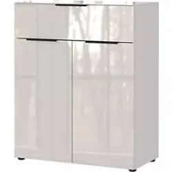 Kommode, mit 1 Schublade und 2 Türen, Glasfront- und auflage, B 830 x T 420 x H 1020 mm, Kaschmir