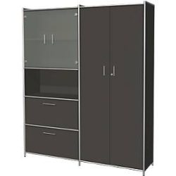 Kombischrank Toledo, mit Sichtrückwand, 2 Schübe, 5 OH abschliessbar, B 1580 x T 380 mm, anthrazit