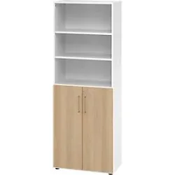 Kombischrank Breno, 6OH, Schrank- und Regalelement, abschliessbar, B 800 x T 420 x H 2156 mm, Spanplatte, weiss/Eiche