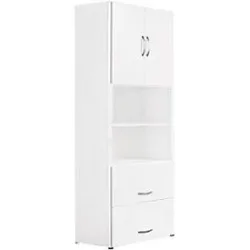 Kombischrank PALENQUE, 6 OH, Holztüren, HR-Auszug, B 800 x T 420 x H 2160 mm, weiss