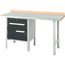 Kombiwerkbank Schäfer Shop Select PWi 150-2, Buche Multiplexplatte, mit Stahlabdeckung, bis 750 kg, B 1500 x T 700 x H 840 mm, Anthrazit
