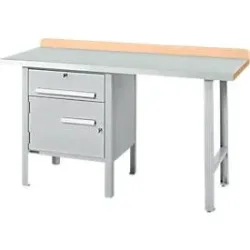 Kombiwerkbank Schäfer Shop Select PWi 150-2, Buche Multiplexplatte, mit Stahlabdeckung, bis 750 kg, B 1500 x T 700 x H 840 mm, Weissaluminium