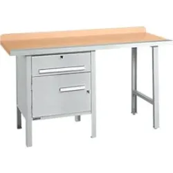 Kombiwerkbank Schäfer Shop Select PWi 150-2, Buche Multiplexplatte, mit Stahlkante, bis 750 kg, B 1500 x T 700 x H 840 mm, Weissaluminium