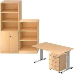 Komplettangebot Schreibtisch/Container/Regalschrank/Regal ULM, Ahorn-Dekor