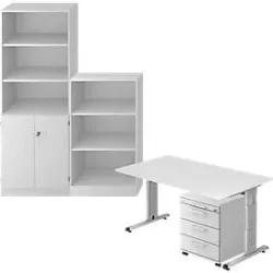 Komplettangebot Schreibtisch/Container/Regalschrank/Regal ULM, lichtgrau