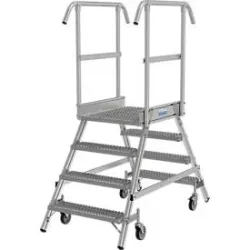 KRAUSE® STABILO fahrbare Podestleiter, beidseitig begehbar, Profilrost R13, 2 x 4 Stufen