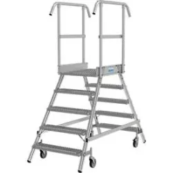 KRAUSE® STABILO fahrbare Podestleiter, beidseitig begehbar, Profilrost R13, 2 x 5 Stufen