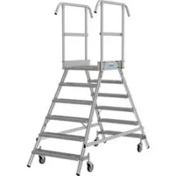 KRAUSE® STABILO fahrbare Podestleiter, beidseitig begehbar, Profilrost R13, 2 x 6 Stufen