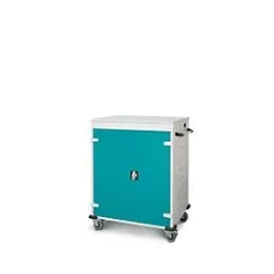 Laptopwagen mit Ladefunktion, 2-Punkt-Verriegelung, CH-Stecker, Feststellbremse, 16 Fächer, B 920 x T 500 x H 1060, türkis