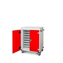 Laptopwagen mit Ladefunktion, 2-Punkt-Verriegelung, CH-Stecker, Feststellbremse, 16 Fächer, B 920 x T 500 x H 1060, verkehrsrot
