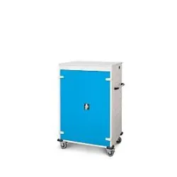 Laptopwagen mit Ladefunktion, 2-Punkt-Verriegelung, CH-Stecker, Feststellbremse, 20 Fächer, B 920 x T 500 x H 1250, lichtblau
