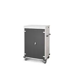 Laptopwagen mit Ladefunktion, 2-Punkt-Verriegelung, CH-Stecker, Feststellbremse, 20 Fächer, B 920 x T 500 x H 1250, tiefschwarz
