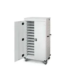 Laptopwagen mit Ladefunktion, 2-Punkt-Verriegelung, CH-Stecker, Feststellbremse, 26 Fächer, B 920 x T 500 x H 1540, lichtgrau