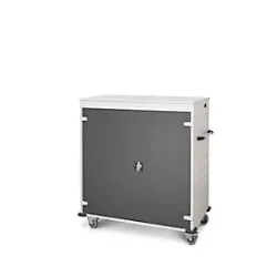 Laptopwagen mit Ladefunktion, 2-Punkt-Verriegelung, CH-Stecker, Feststellbremse, 30 Fächer, B 1310 x T 500 x H 1250, anthrazit