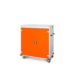 Laptopwagen mit Ladefunktion, 2-Punkt-Verriegelung, CH-Stecker, Feststellbremse, 30 Fächer, B 1310 x T 500 x H 1250, orange