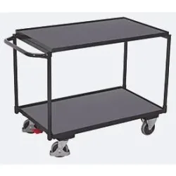 Leichter Tischwagen, Stahl/MDF-Platte, Anthrazitgrau/Dunkelgrau, 2 Etagen, L 985 x B 605 mm, TPE-Rollen mit EasySTOP, bis 250 kg