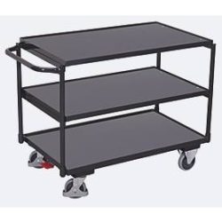 Leichter Tischwagen, Stahl/MDF-Platte, Anthrazitgrau/Dunkelgrau, 3 Etagen, L 835 x B 505 mm, TPE-Rollen mit EasySTOP, bis 250 kg