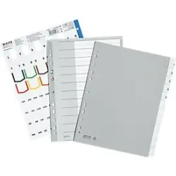 Leitz Blanko Register DIN A4 Überbreite Grau Mehrfarbig, Weiß 12-teilig PP (Polypropylen) 11 Löcher 1274