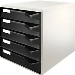 LEITZ® Schubladenbox, 5 Schübe, DIN A4, Polystyrol, lichtgrau/schwarz