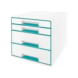 LEITZ® Schubladenbox WOW CUBE 5213, 4 Schübe, DIN A4, Polystyrol, eisblau