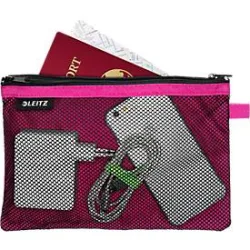 Leitz WOW Traveller Zip-Beutel, durchsichtiges Netzfach & blickdichtes Fach, Grösse L, pink