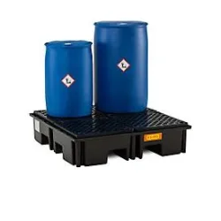 PE-Palettenauffangwanne CEMO 220/4 für 1 Industriepalette, L 1230 x B 1230 x H 290 mm, 220 l, für 4 x 200 l Fässer, PE-Gitterrost