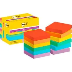 Post-it Super Sticky Haftnotizen 622-12SS-PLAY 47,6 x 47,6 mm 90 Blatt pro Block Blau, Gelb, Grün, Orange, Rot, Violett Quadratisch Unliniert 12 Stück