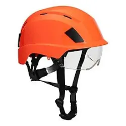 Portwest Bergsteiger-Helm PS80, EN 397/EN 12492, belüftet, integriertes Visier, verstellbares Kopfteil, ABS und PC, orange