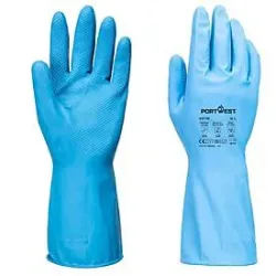 Portwest Einmalhandschuhe FD Chemical B, Stulpenhandschuhe, lebensmittelecht, chemikalienbeständig, Latex/Baumwolle, L, blau, 12 Stück