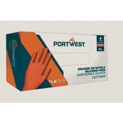 Portwest Einmalhandschuhe HD Nitril, ungepudert, Crystal-Grip-Technologie, Stärke 7 mm, Nitrilgummi, M, orange, Box mit 100 Stück