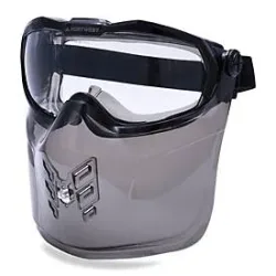 Portwest Schutzbrille Ultra Safe, Vollsicht, als Überbrille nutzbar, indirekt belüftet, klappbarer Kinnschutz, PC/PVC/ABS, glasklar-transparent