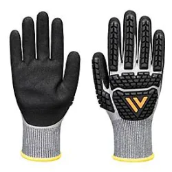 Portwest Schutzhandschuh F13, Schnittschutz Level F, wasserdicht, Nitrilschaum/Glasfaser, grau-schwarz, XS, 1 Paar