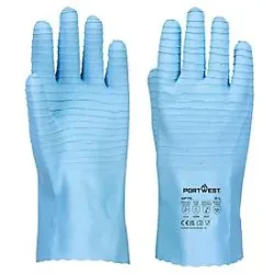 Portwest Schutzhandschuh FD Chemical B, Stulpenhandschuh, lebensmittelecht, chemikalienbeständig, Latex/Baumwolle, S, blau, 1 Paar