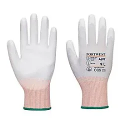 Portwest Schutzhandschuh LR13 ESD PU, Schnittschutz-Level B, ESD-leitfähig, Touchscreen-fähig, Kohlefaser/Polyester/PU, L, grau-weiss, 12 Paar