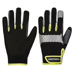 Portwest Schutzhandschuh PW3, EN 388:2016+A1:2018/EN ISO 21420:2020, Reflexionsband, Touchscreen-fähig, PU/TPR/Polyester/Nylon, schwarz-gelb, XL, 1 Paar