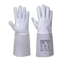 Portwest Schweisser-Handschuh Premium Tig, Stulpenhandschuh, Rindsleder/Ziegenleder, grau, XL, 1 Paar