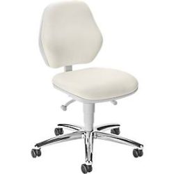 Praxisdrehstuhl bimos, mit Rollen, für Labore & hygienekritische Bereiche, höhenverstellbar, B 460 x T 440 x H 470-610 mm, Kunstleder, weiss