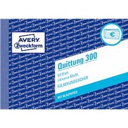 Quittung Avery Zweckform 300, inkl. MwSt., A6 Querformat, 1 Block mit 50 Blatt,  FSC®-Papier, weiss