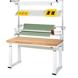 Rau Packtischsystem 02 Werbank-Serie adlatus 600, B 1500 x T 900 x H 740-1140 mm, Buche-Massivholzplatte, bis 600 kg